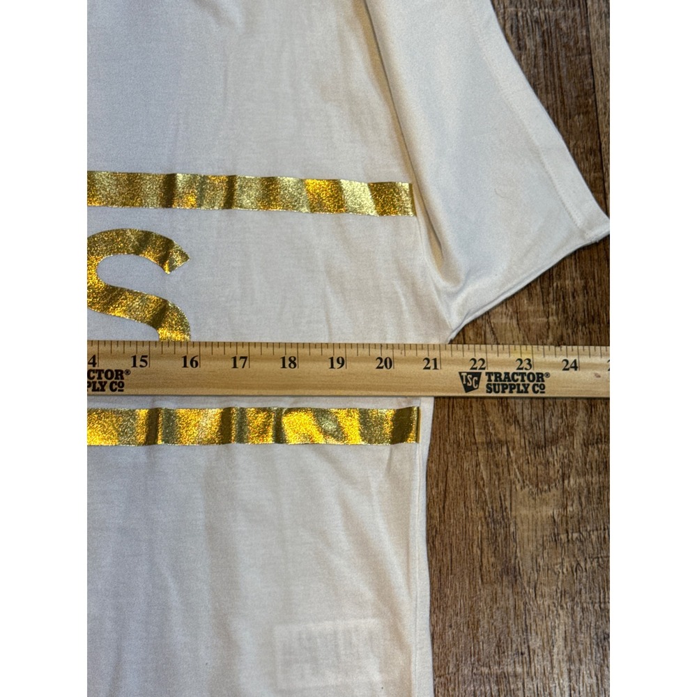 Michael Kors Womens White Gold Foil Logo Crop Top Tee Shirt Medium beach golden - Picture 5 of 6